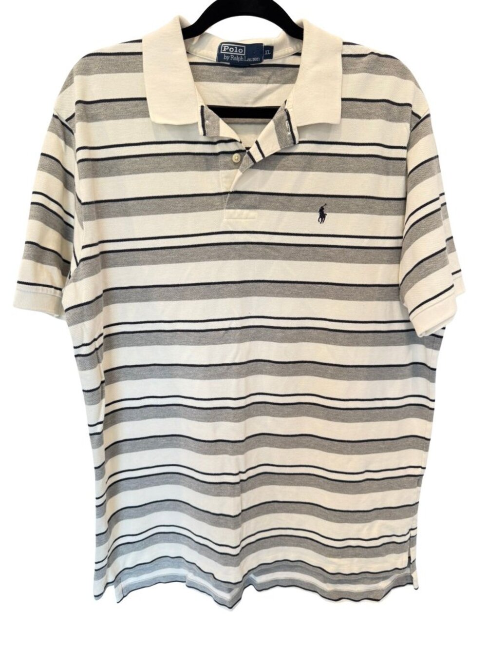 Polo Ralph Lauren Men’s XL Gray White Navy Striped Polo Shirt